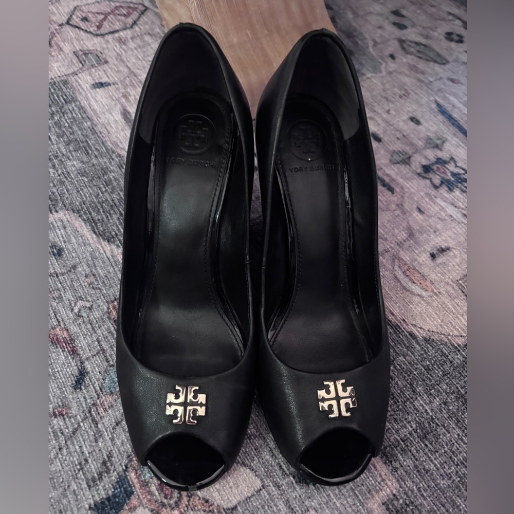 Tory Burch Black Peep-Toe Heels